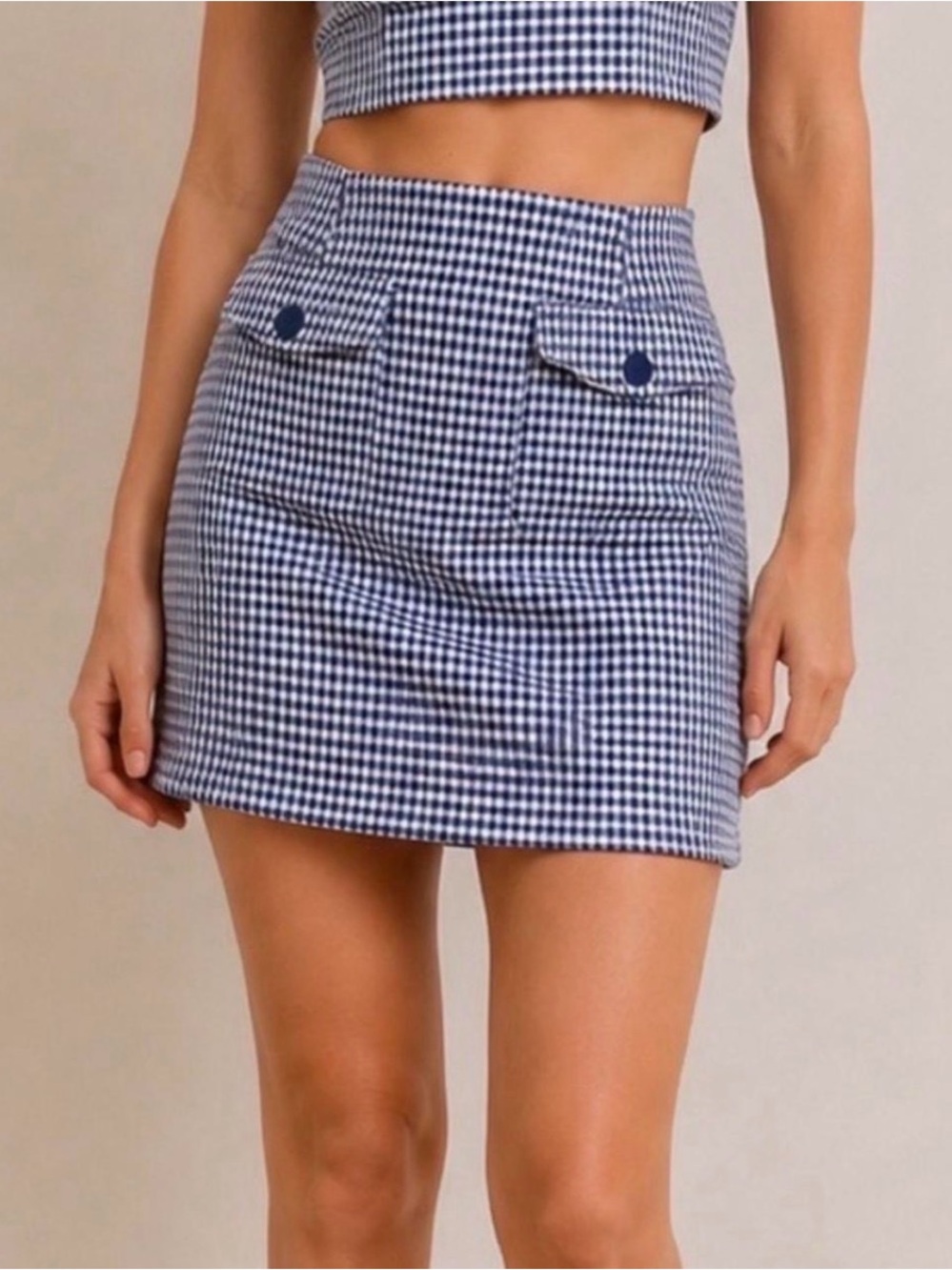 Reformation Blue Gingham High Rise Mini Skirt Size 0 Preppy Coastal